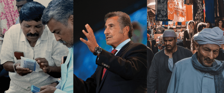 Collage that featured Dr. Youssef speaking, The Navigator, and Muslim men walking outside