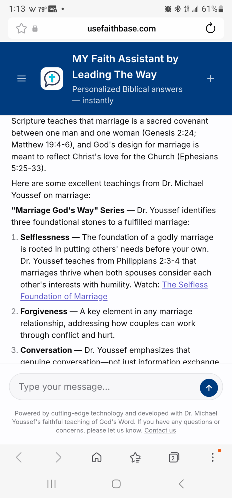 MY Faith Assistant Biblical response on marriage