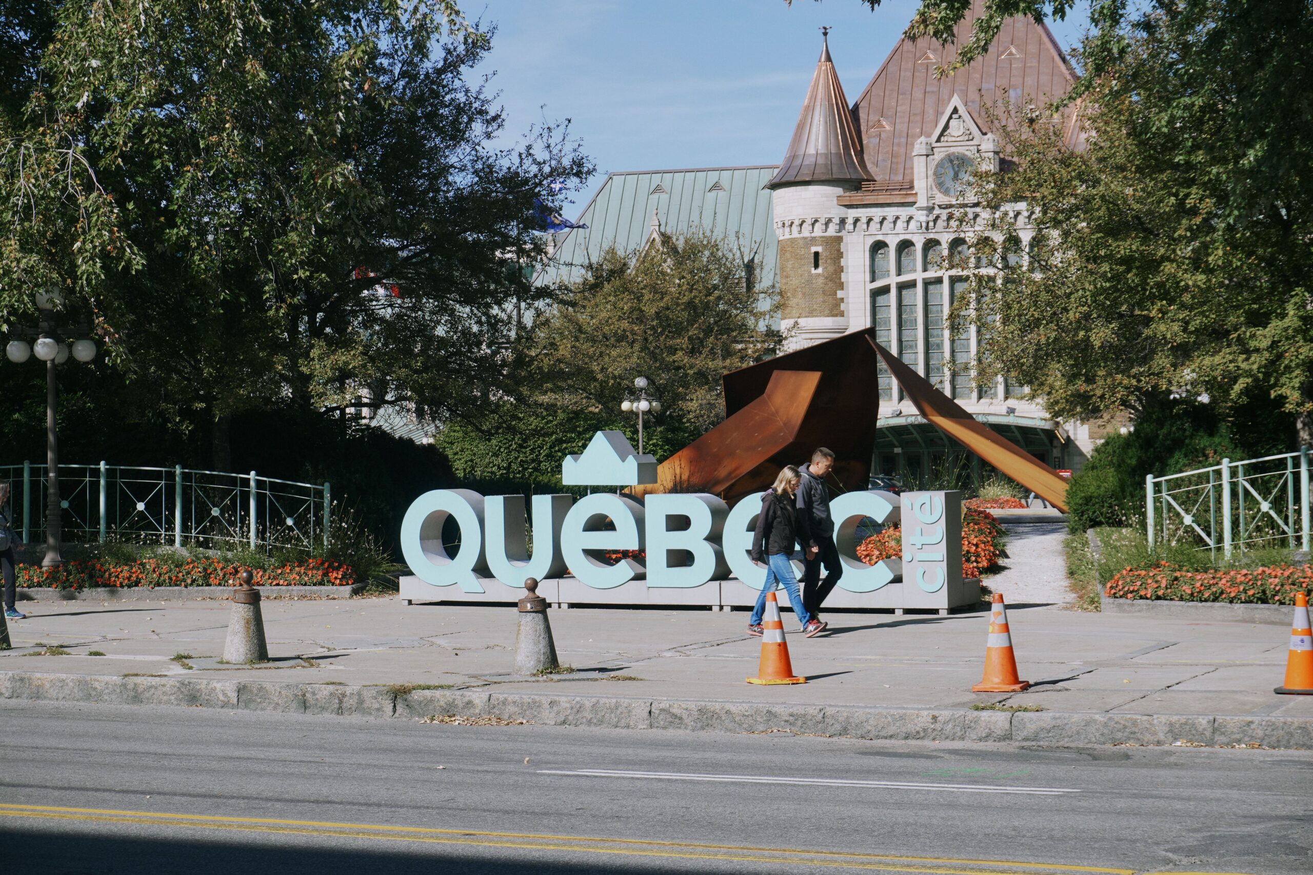 Christian couple walking outside church in Quebec Canada